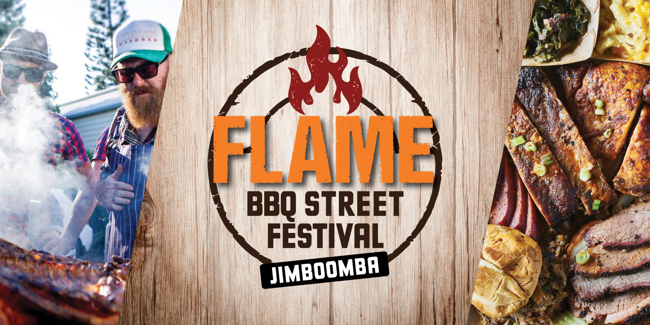 2 men barbequing the meat at home_FLAME event banner