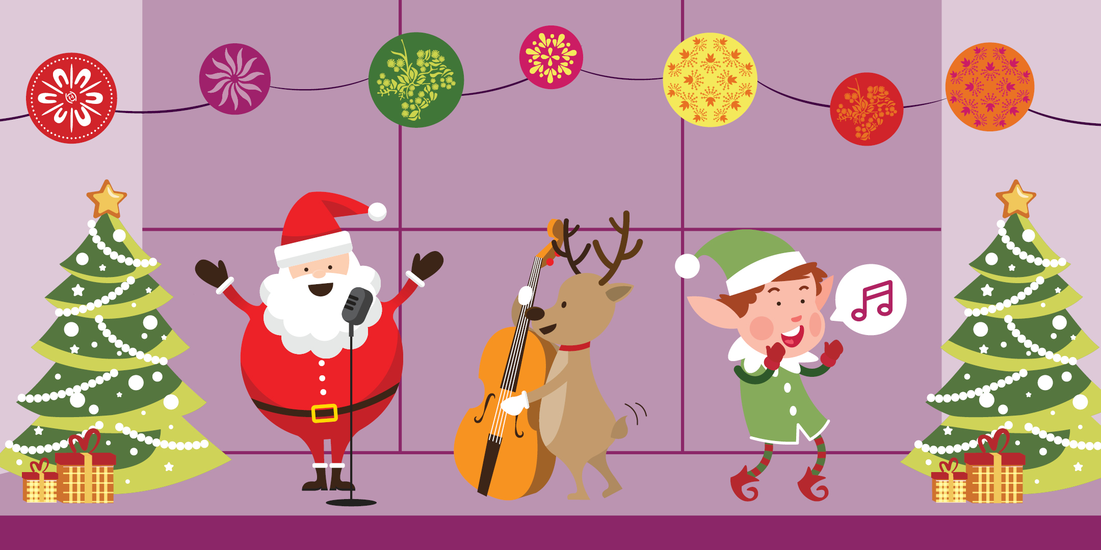 illustration_Santa and elf having a concert on stage